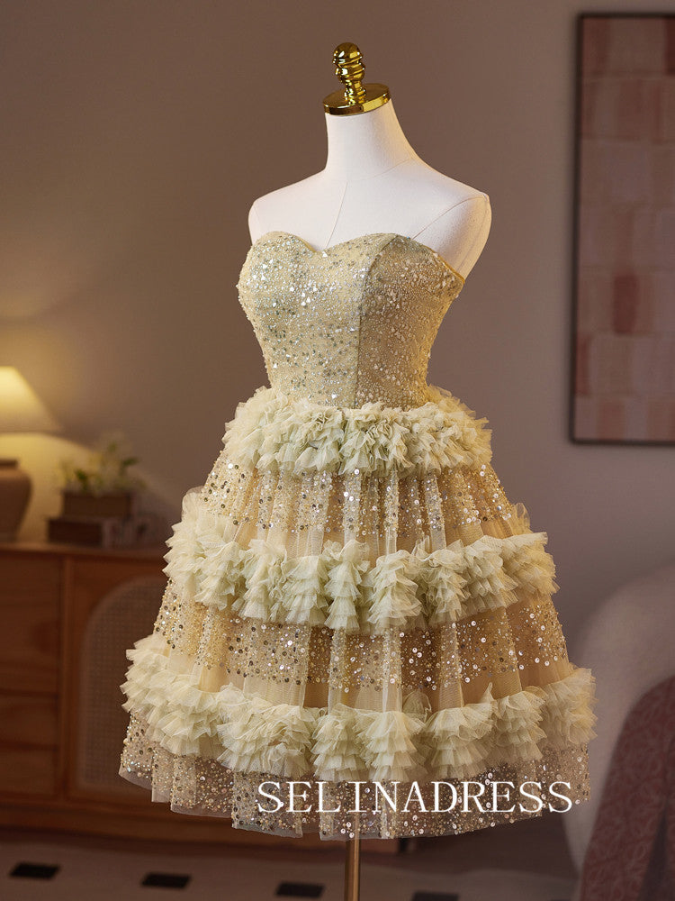 Sweetheart Muti Layered Cocktail Dress With Sequins Homecoming Dresses #ABC007|Selinadress