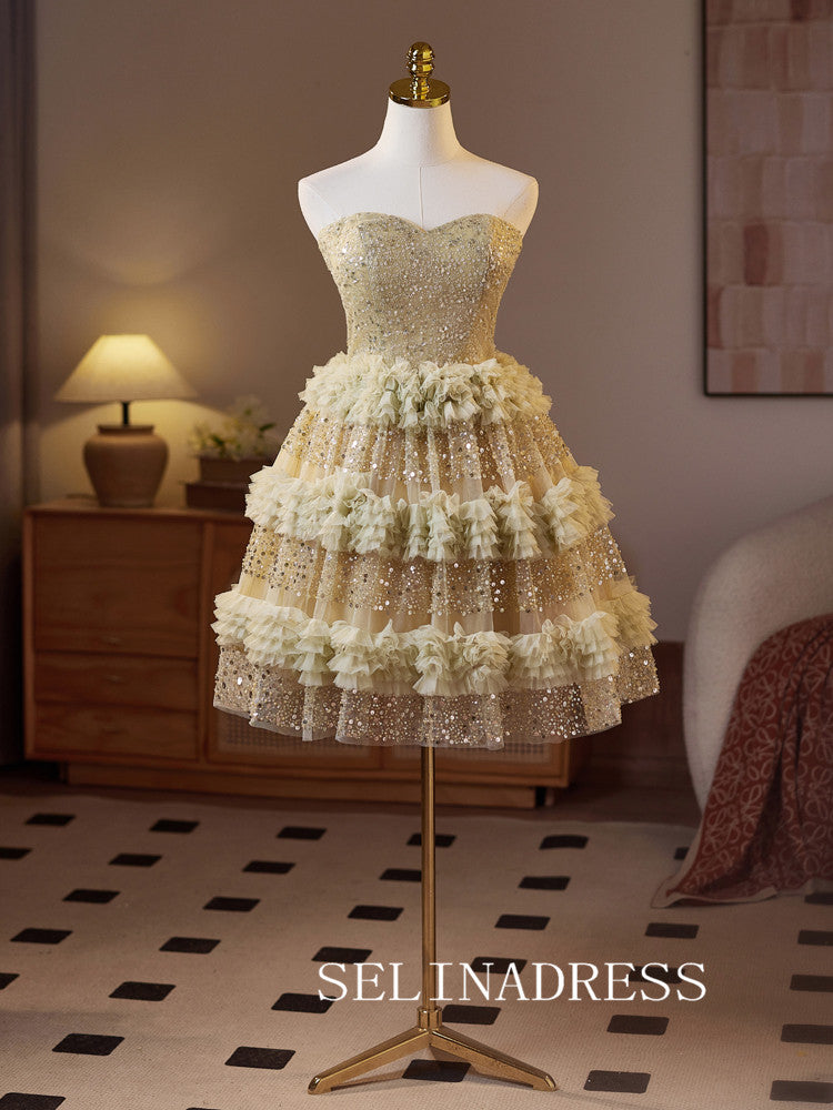 Sweetheart Muti Layered Cocktail Dress With Sequins Homecoming Dresses #ABC007|Selinadress