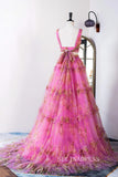 Two-Piece A-line Pink Ruffled Floral Long Prom Dress lps031|Selinadress