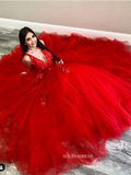 V neck Red Floral Appliques Long Prom Dress Evening Dress sew1034|Selinadress
