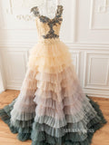 Vintage Colorful Wedding Dress Tulle Unique Prom Dresses Modest Evening Dresses #LPO002|Selinadress