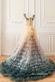 Vintage Colorful Wedding Dress Tulle Unique Prom Dresses Modest Evenin – SELINADRESS