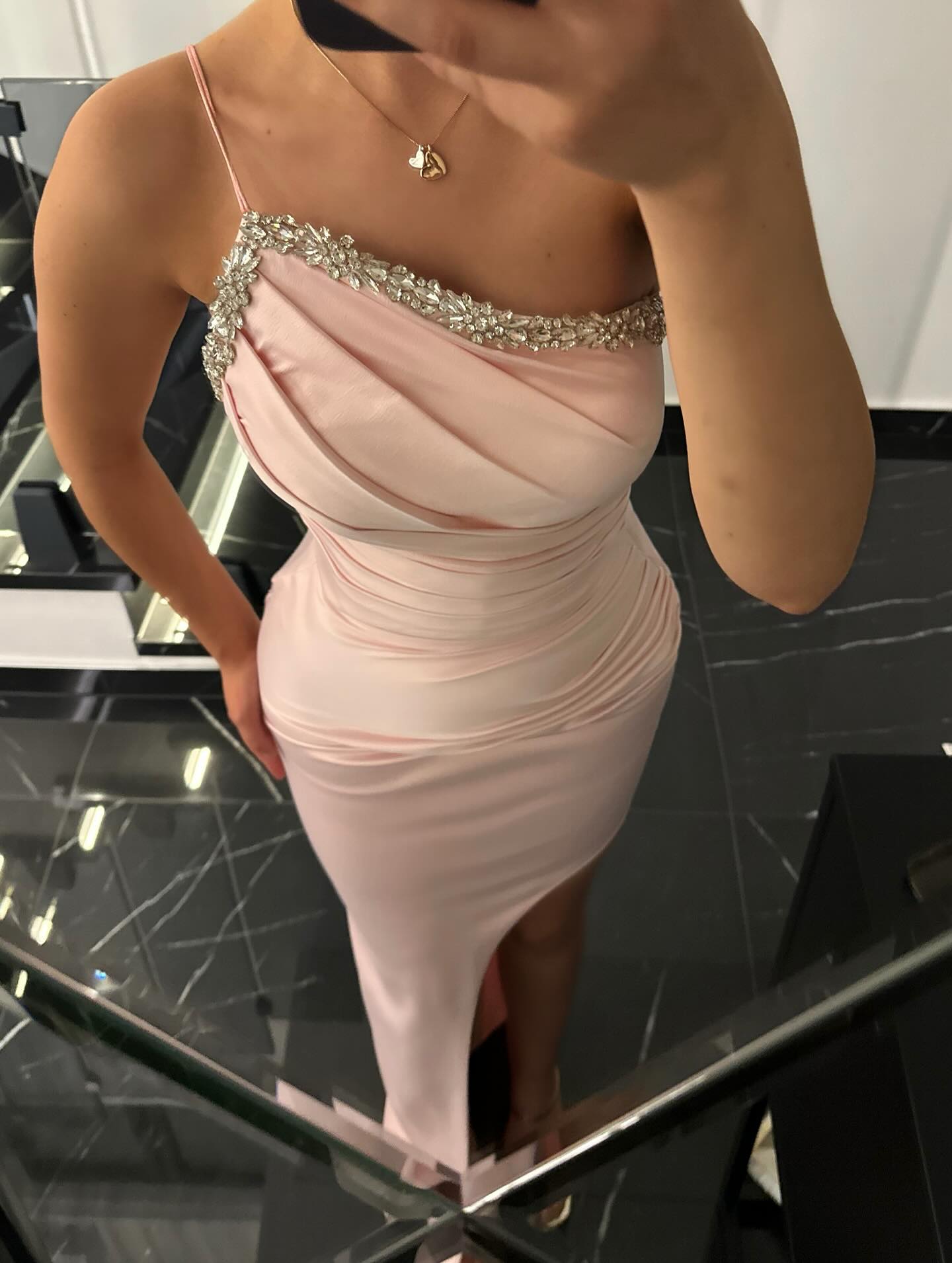 Cute Pink One Shoulder Red Satin Long Prom Dress With Silt lpk800|Selinadress