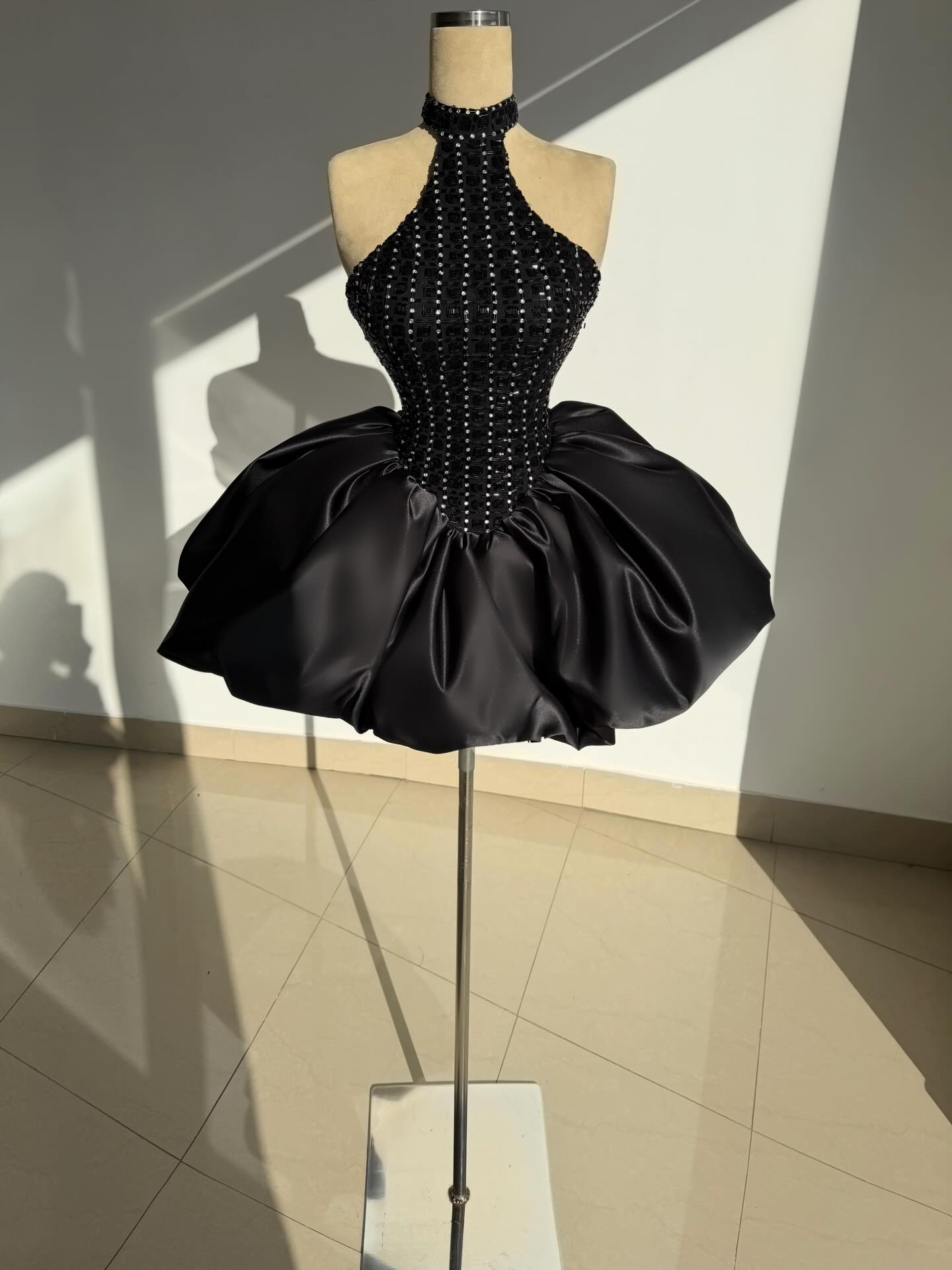 Black High Neck Short Prom Dress Homecoming Dress With Rhinestone # TKL684|Selinadress