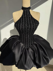 Black High Neck Short Prom Dress Homecoming Dress With Rhinestone # TKL684|Selinadress
