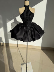 Black High Neck Short Prom Dress Homecoming Dress With Rhinestone # TKL684|Selinadress