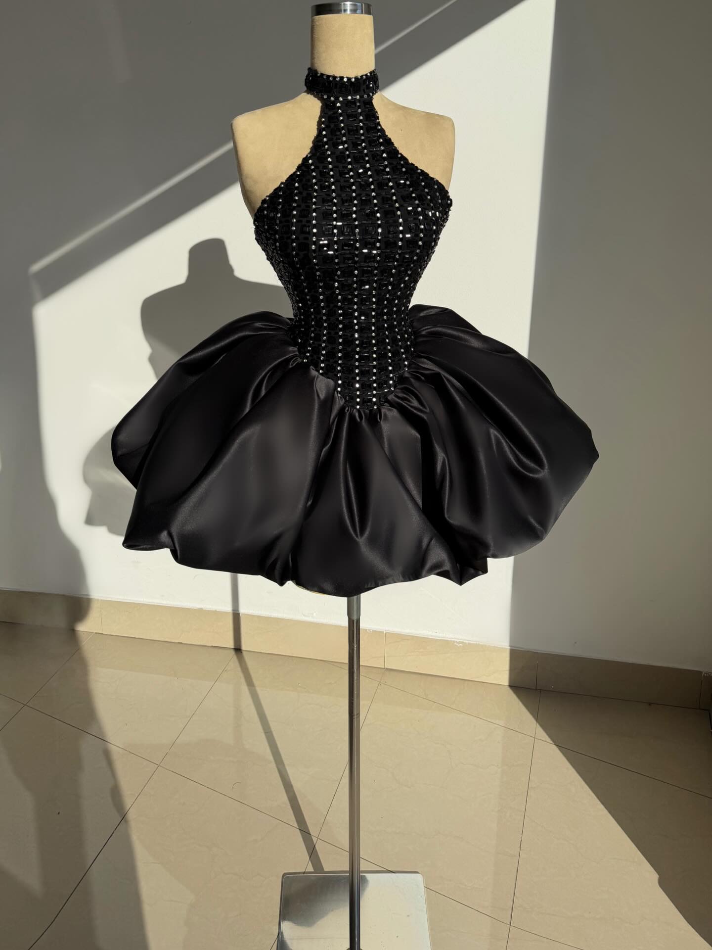 Black High Neck Short Prom Dress Homecoming Dress With Rhinestone # TKL684|Selinadress