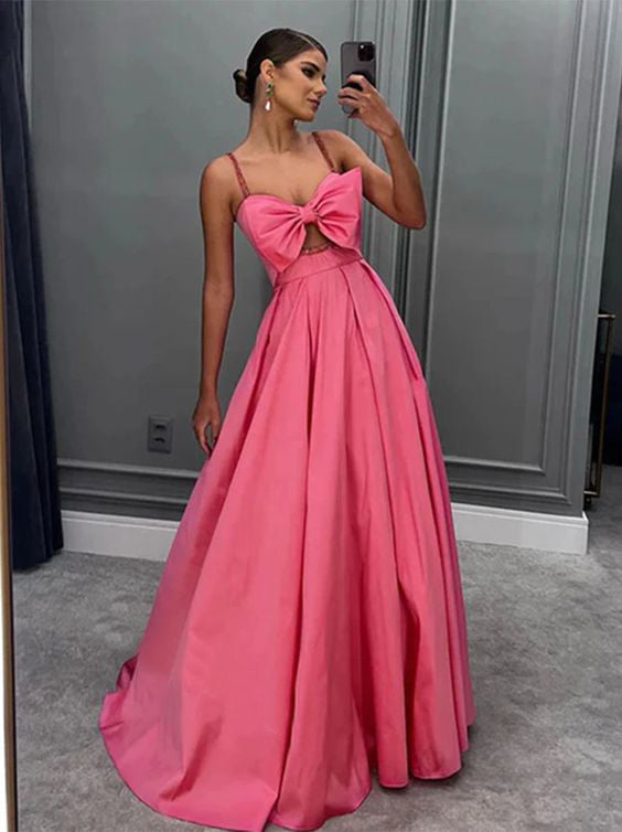 Watermelon satin long prom dress, cheap formal dress SEW0192|Selinadress