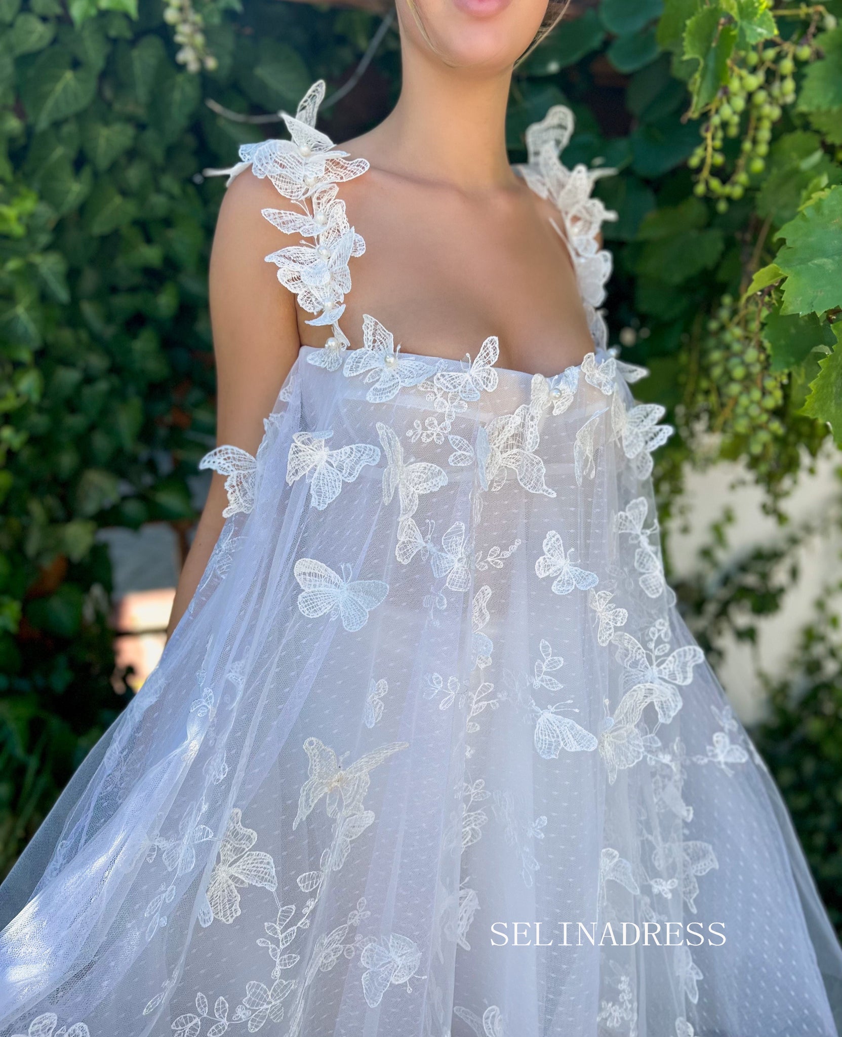 A Line Short White Prom Dresses With Butterfly Appliques, Butterfly Ho –  Shiny Party