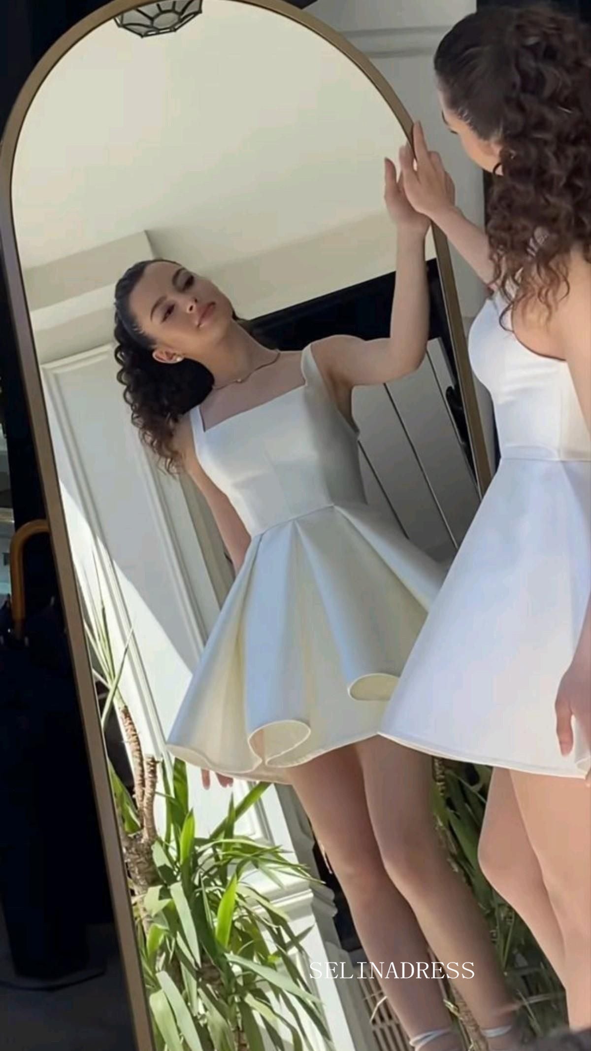 homecoming white dress Short Beaded A-Line Cocktail by LaDivine CD0212 short cocktail dresses for homecoming Short White One-Shoulder Homecoming Dress