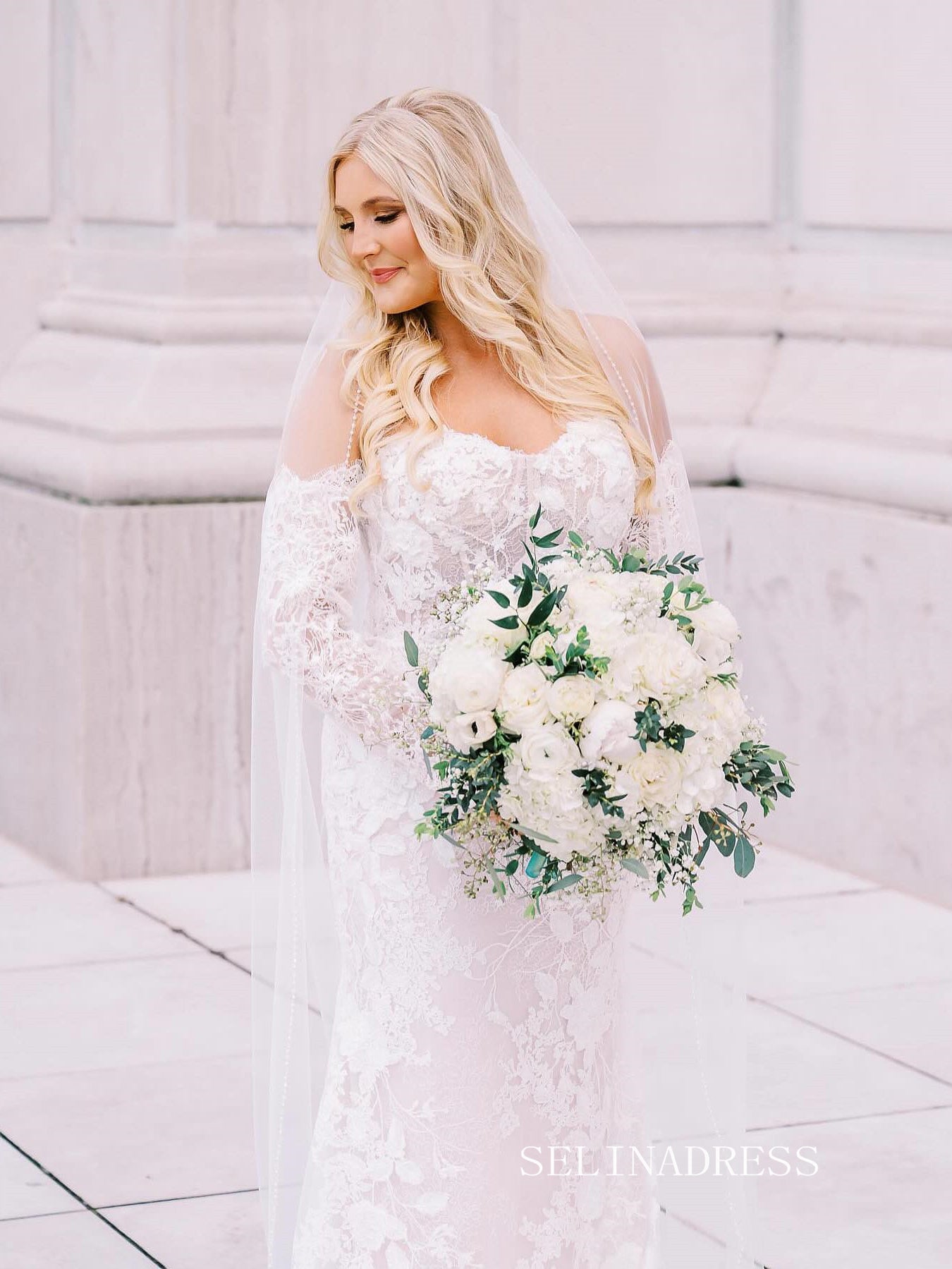 White Sweetheart Mermaid Lace Wedding Dress With Long Sleeve EWR388 – SELINADRESS White Sweetheart Mermaid Lace Wedding Dress With Long Sleeve EWR388 – SELINADRESS