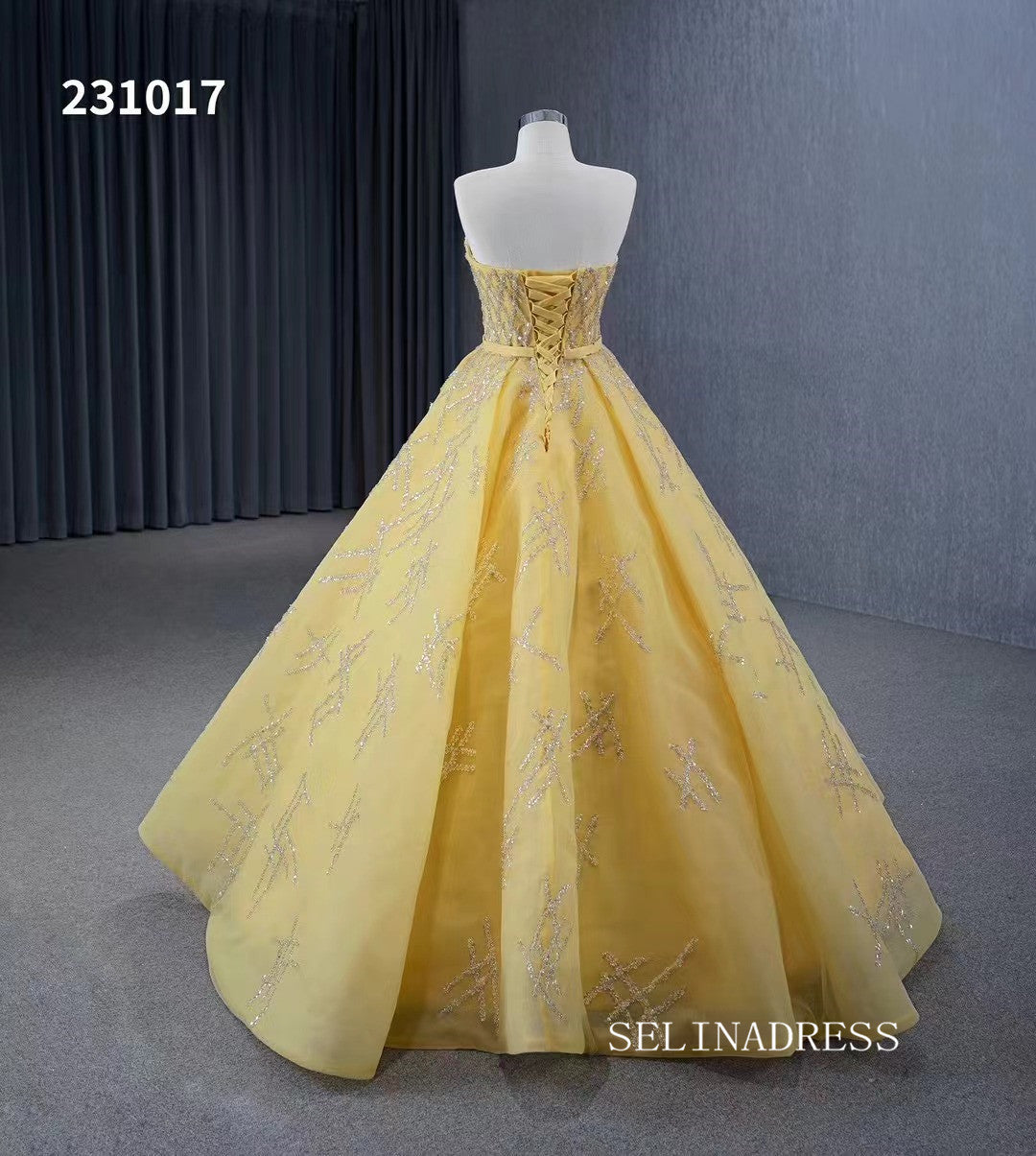 Yellow Beaded Wedding Dress Sweetheart Quinceanera Dress 231017 SELINADRESS Yellow Beaded Wedding Dress Sweetheart Quinceanera Dress 231017 SELINADRESS