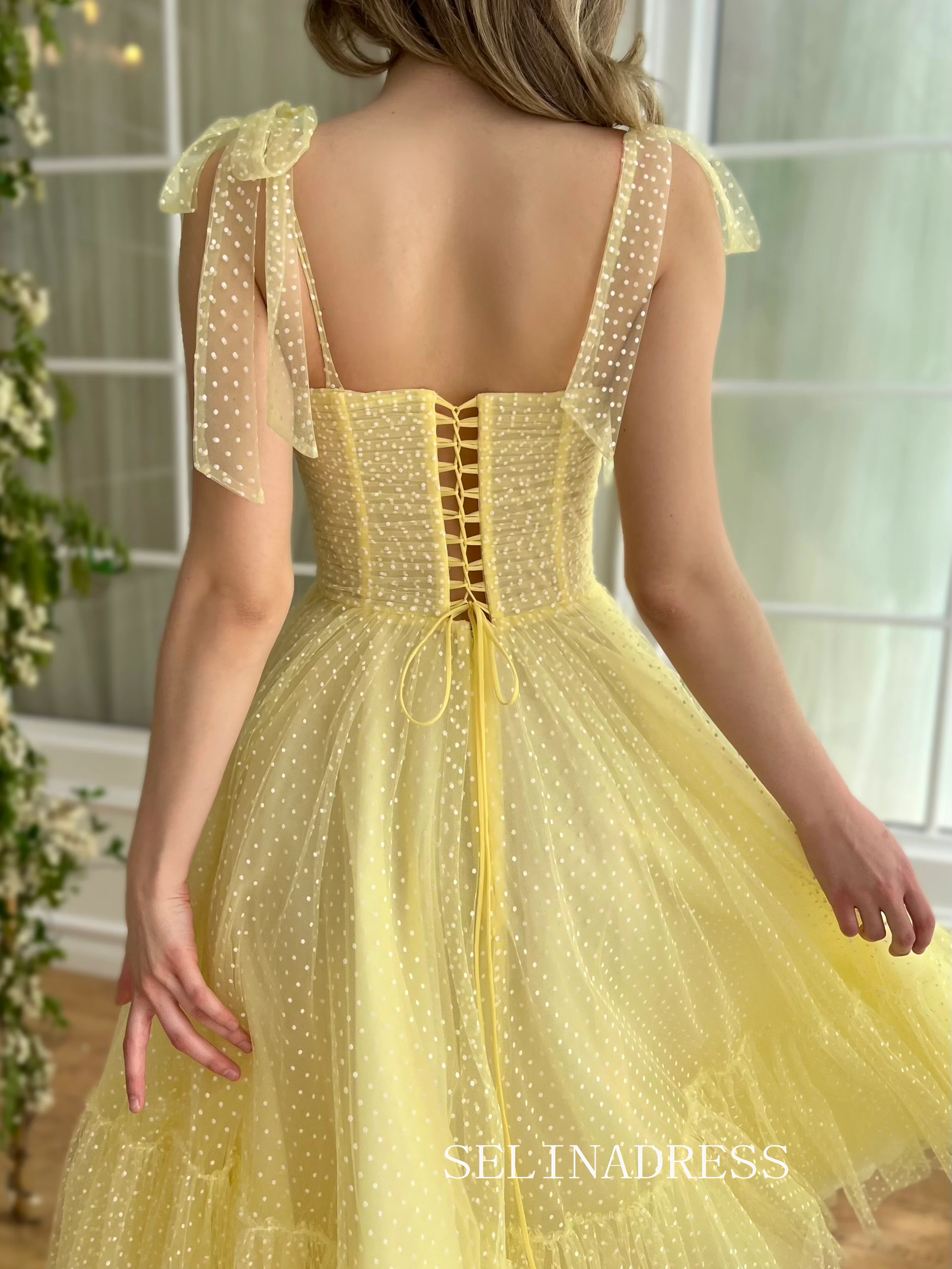 Yellow Short Wedding Dress Tea Length Tulle Prom Dresses Princess Even SELINADRESS Yellow Short Wedding Dress Tea Length Tulle Prom Dresses Princess Even SELINADRESS