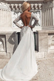 A-Line Bateau Long Sleeves Backless Prom/Evening Dress with Beading GRD016