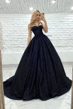 Black A line long prom dress black evening gown TR0722