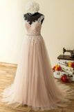 Elegant tulle lace long prom dress A line evening dress TR0725