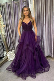 Cute tulle beads long prom dress A line evening dress TR0714