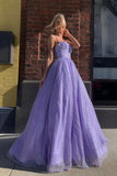 Purple tulle long prom dress A line evening dress TR0715