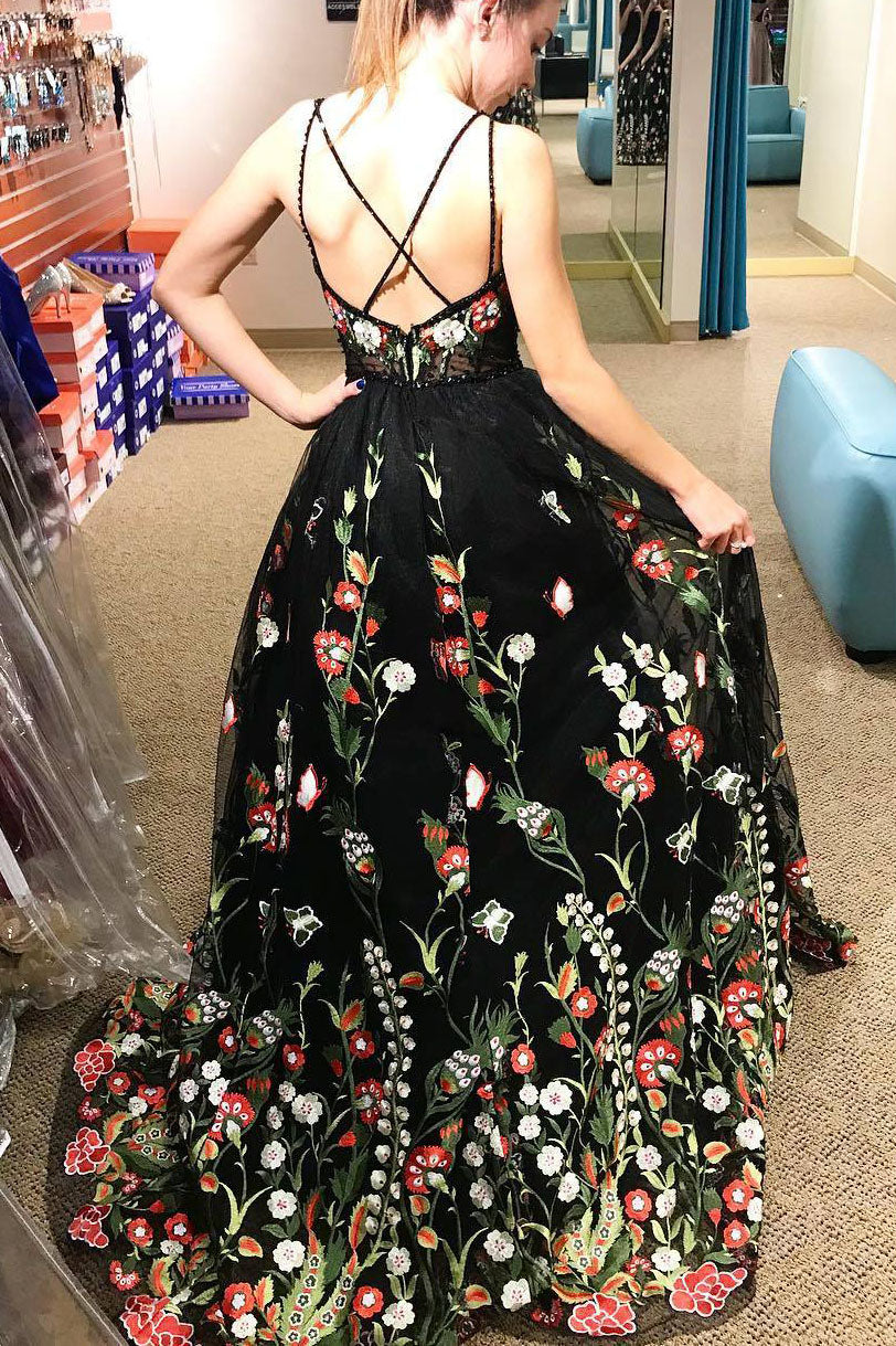 Gorgeous Black Floral Embroidered Prom Dress ASSD029 – SELINADRESS