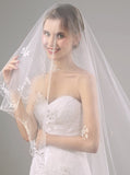 Cheap Two Tier Lace Appliques Edge Cathedral Veil Long Wedding Veils V27