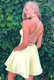A-line Satin Fit and Flare Yellow Homecoming Dress with Pockets ANN5509