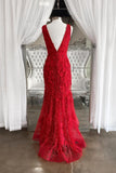 Plumgiong V-Neck Red Long Prom Dress with Appliques ASSD015|Selinadress