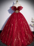 Burgundy tulle sequin long prom dress, burgundy tulle formal dress FD011