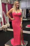 Neon Pink Sequin Mermaid Long Formal Dress EWQ018