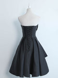 Simple sweetheart satin short black prom dress, black homecoming dress