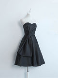 Simple sweetheart satin short black prom dress, black homecoming dress