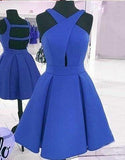 Unique Crossed Halter Homecoming Dresses Short Satin Skirt ANN2407