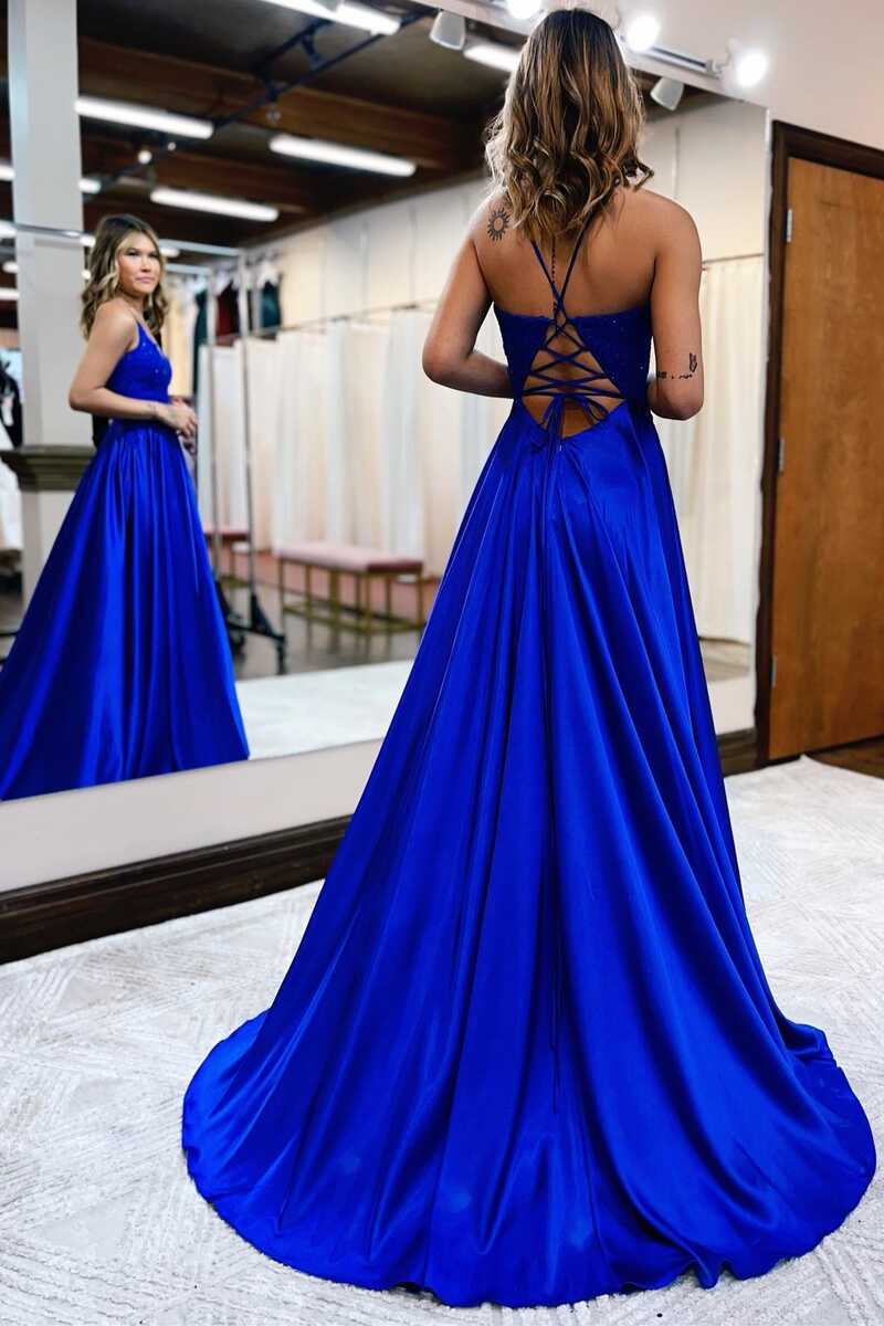 Royal Blue Lace Lace-Up Long Prom Dress EWQ023 SELINADRESS Royal Blue Lace Lace-Up Long Prom Dress EWQ023 SELINADRESS