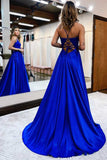 Royal Blue Lace Lace-Up Long Prom Dress EWQ023