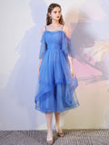Simple blue tulle short prom dress, blue homecoming dress