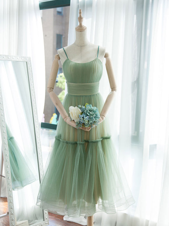 Simple green tulle short prom dress, tulle bridesmaid dress