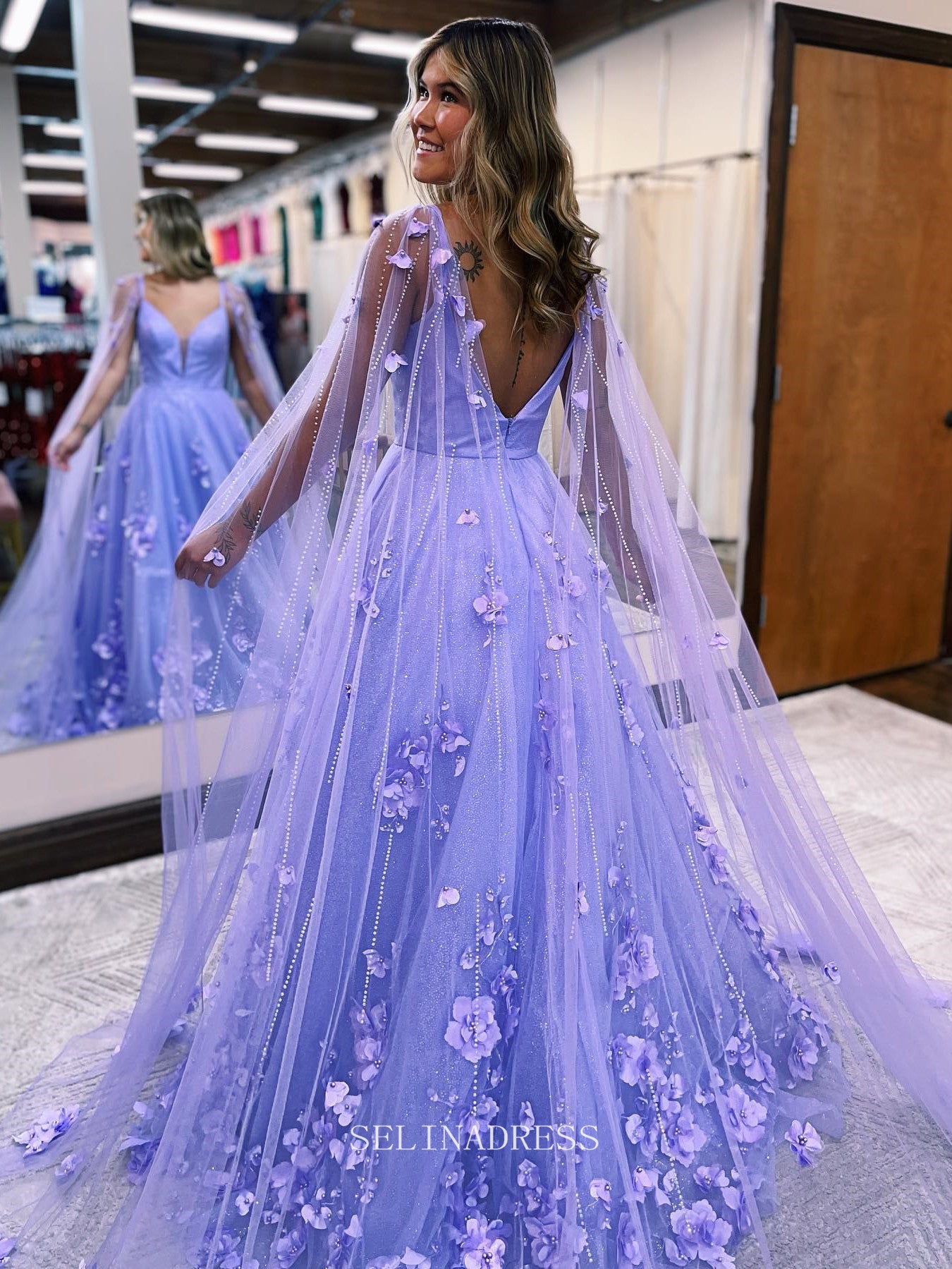 3D Floral Beaded Long Prom Dress Shawl Formal Dresses Lavender Evening Dress KPY058 3D Floral Beaded Long Prom Dress Shawl Formal Dresses Lavender Evening Dress KPY058