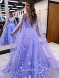3D Floral Beaded Long Prom Dress Shawl Formal Dresses Lavender Evening Dress KPY058|Selinadress