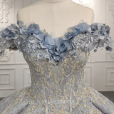 3D Flower Off shoulder Elegant Silver Evening Dresses High Quality DY9950 Selinadress