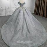 3D Flower Off shoulder Elegant Silver Evening Dresses High Quality DY9950 Selinadress