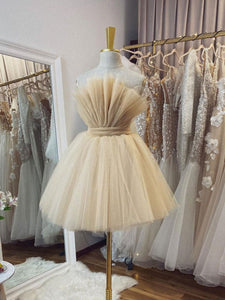 Champagne tulle short prom dress, champagne tulle homecoming dress FD028