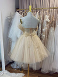 Champagne tulle short prom dress, champagne tulle homecoming dress FD028