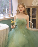 Green tulle lace tea length prom dress green tulle formal dress