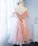 Pink sweetheart tulle lace short prom dress, pink homecoming dress