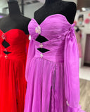 Elegant Puff Sleeve Chiffon Prom Dress Blue Formal Dress Pageant Dress #JKP002|Selinadress