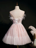 Pink sweetheart neck tulle lace short prom dress, pink homecoming dress
