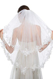 Elegant Two-tier Elbow Veils Lace With Applique Wedding Veil V01