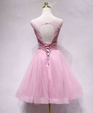 Pink tulle sequin short prom dress, pink homecoming dress