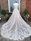 Champagne v neck tulle lace long prom dress lace tulle formal dress FD029