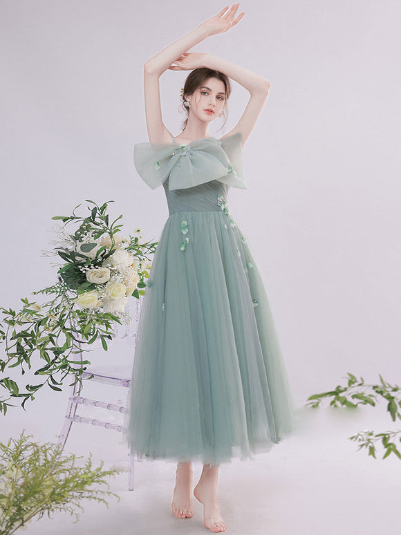 Green tulle short prom dress, green tulle lace evening dress