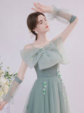 Green tulle short prom dress, green tulle lace evening dress